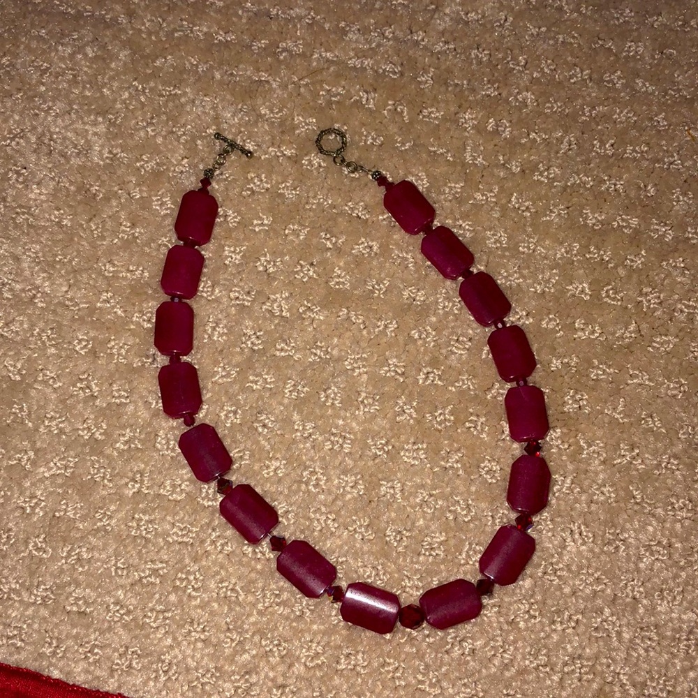 16.5” red Jade and Swarovski necklace